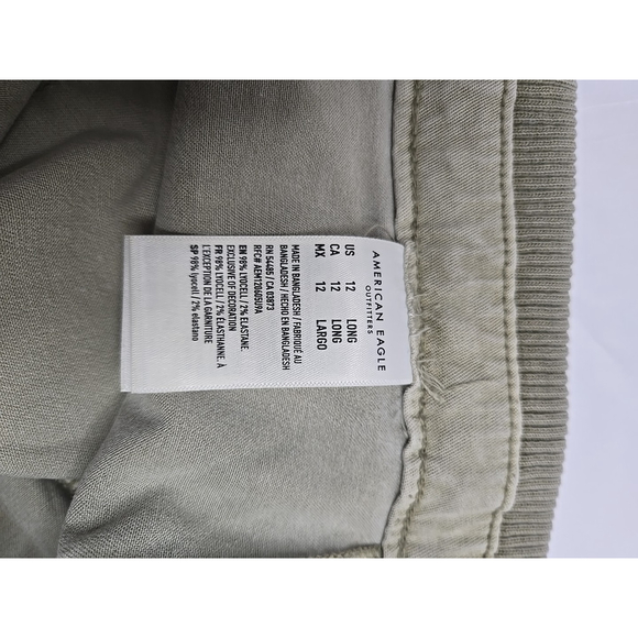 American Eagle Women 12 Long Olive Wide Leg Cargo Pants Lyocell Stretch Elastic - Picture 6 of 8